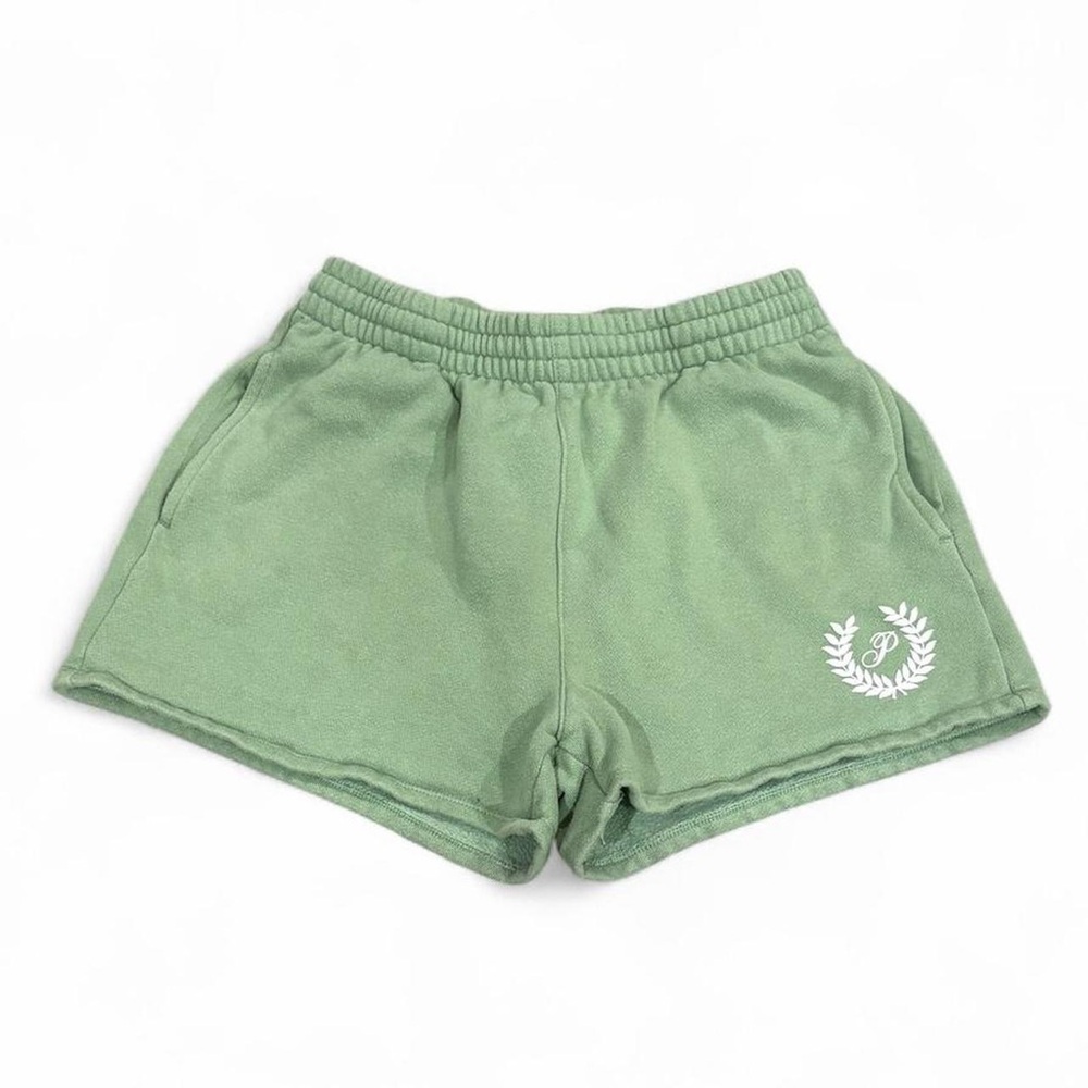 Victoria’s Secret PINK Green Sweat Shorts Collegiate Regal P Crest